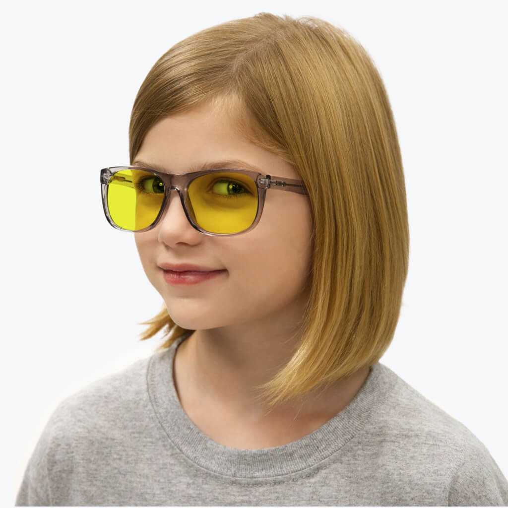 BlockBlueLight Blue Light Filter Glasses - Yellow Lens Kids DayMax Wayfarer Glasses - Pearl Grey